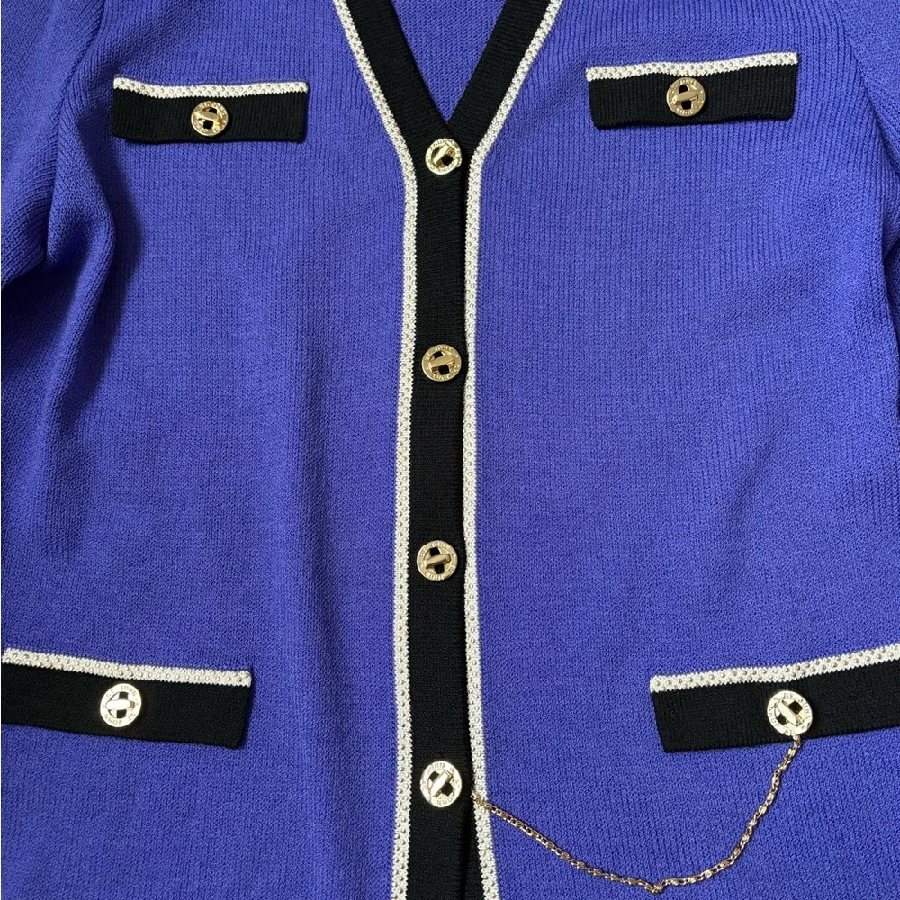 St John Santana knit cardigan jacket, purple/ blue, old money, preppy, sz 12 - Picture 4 of 9